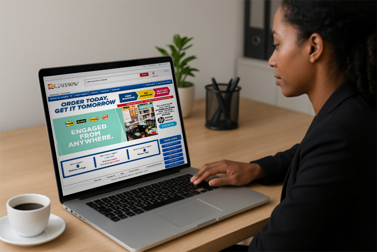 Woman shopping on laptop